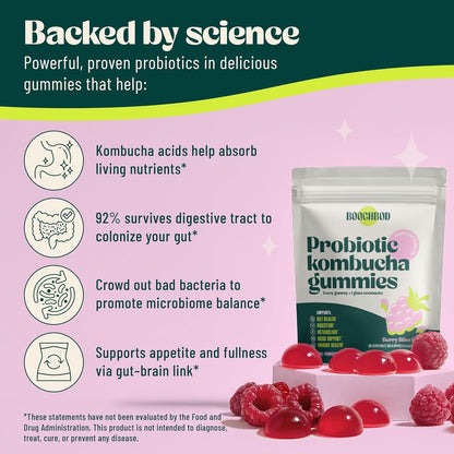 Probiotic Kombucha Gummy - Gut Health Support with Pre, Pro & Postbiotics
