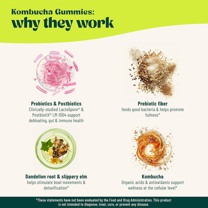 Probiotic Kombucha Gummy - Gut Health Support with Pre, Pro & Postbiotics
